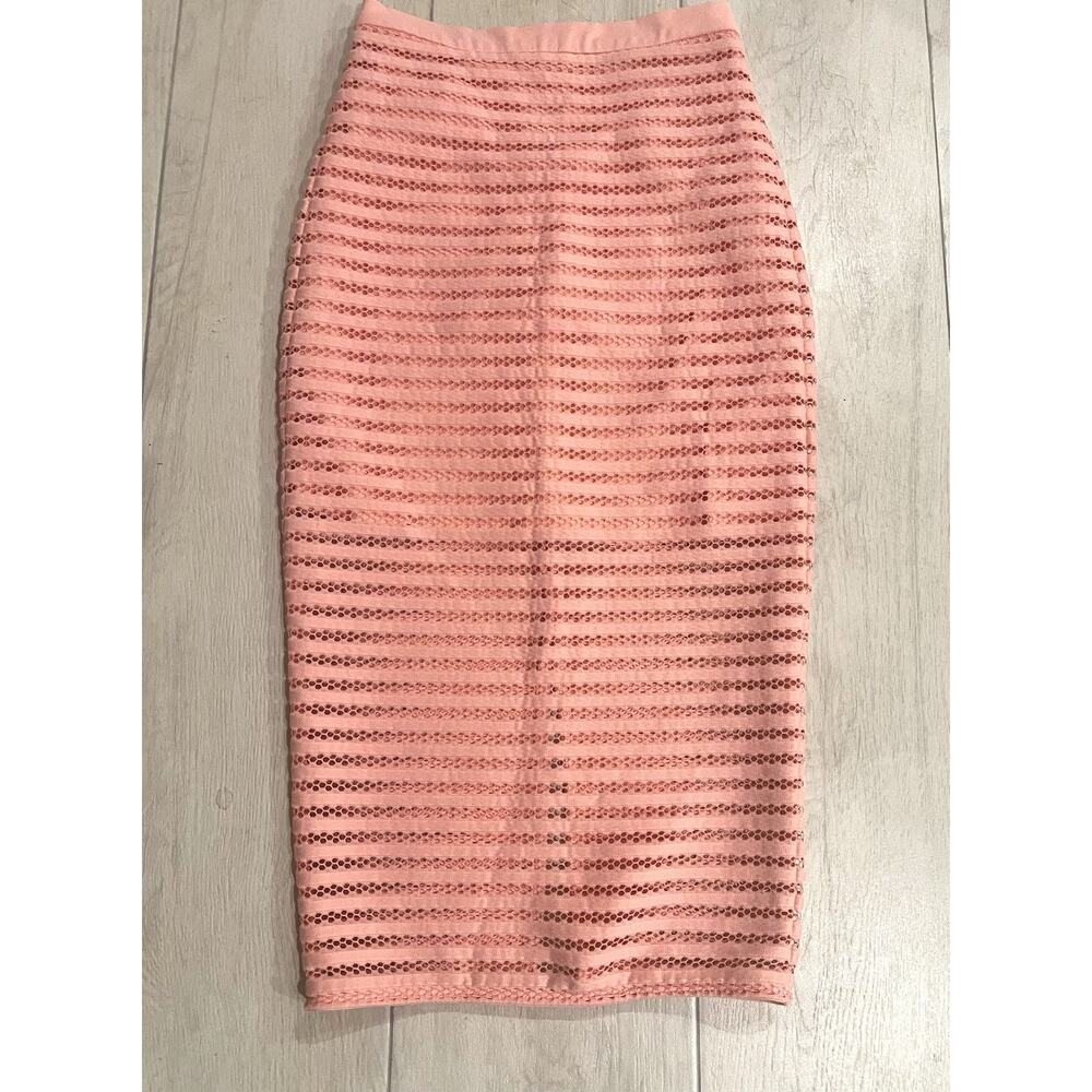 Bardot Pink Lace Overlay High Waist Pencil Midi Skirt Size 0 XXS